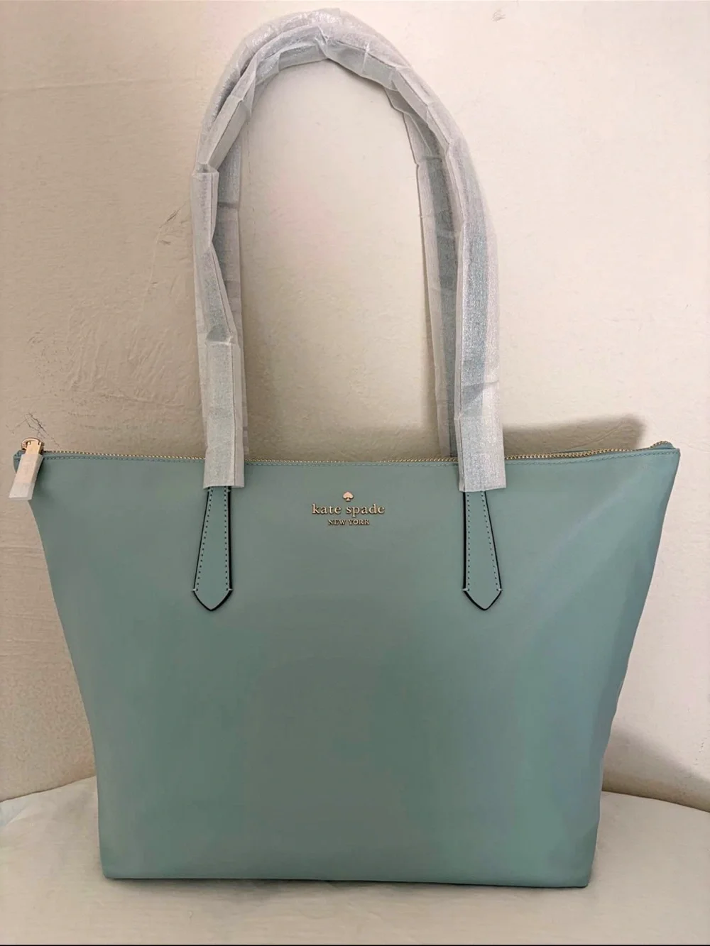 kate spade Mint Green Leather Tote with Gold Logo